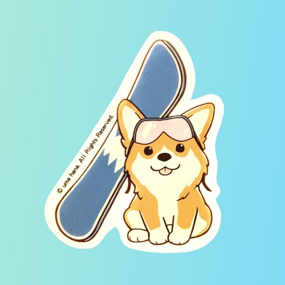 Waterproof Corgi Sticker Decal Snowboard Winter Puppy Die Cut